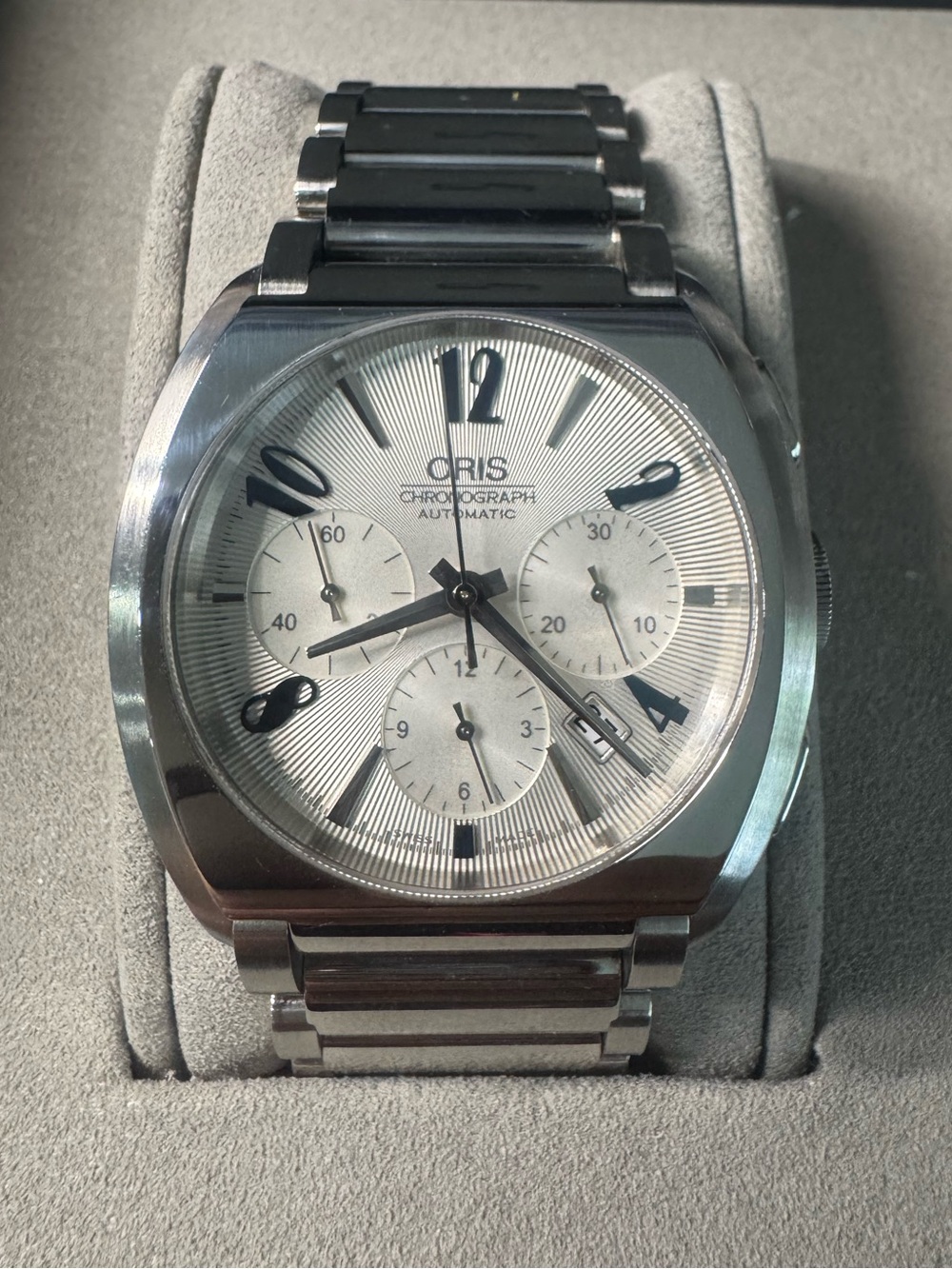 Oris Silver and Black Chronograph Automatic Watch